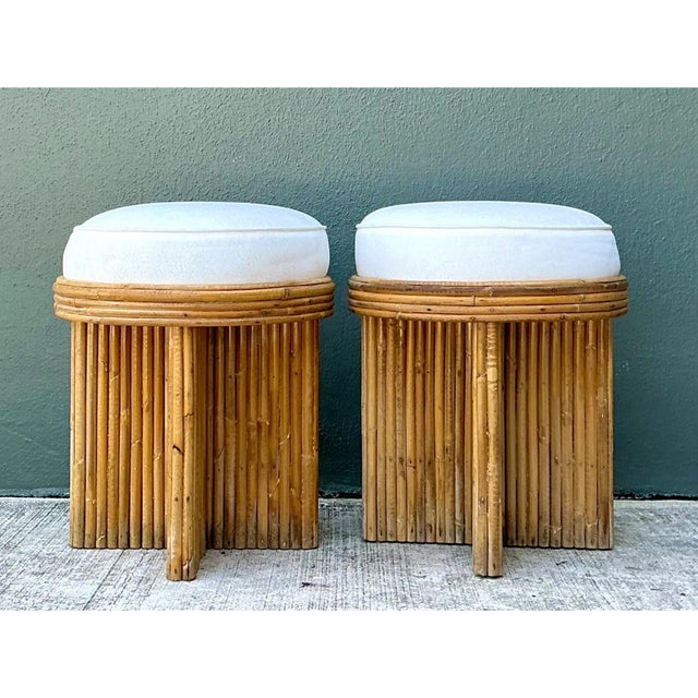 Vintage Rattan Drum Stools - A Pair For Sale - Image 9 of 12