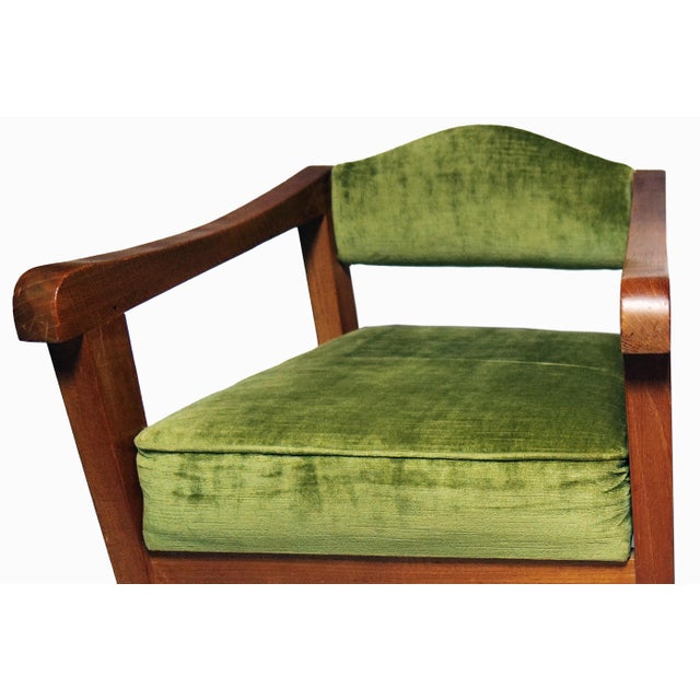 Mid-Century Modern Amsterdam School Armchairs with Green Velvet Upholstery and Wooden Frames, 1930s, Set of 2 For Sale - Image 3 of 6