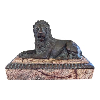 Late 19th Century Grand Tour Cast Bronze and Marble Lion Figure For Sale
