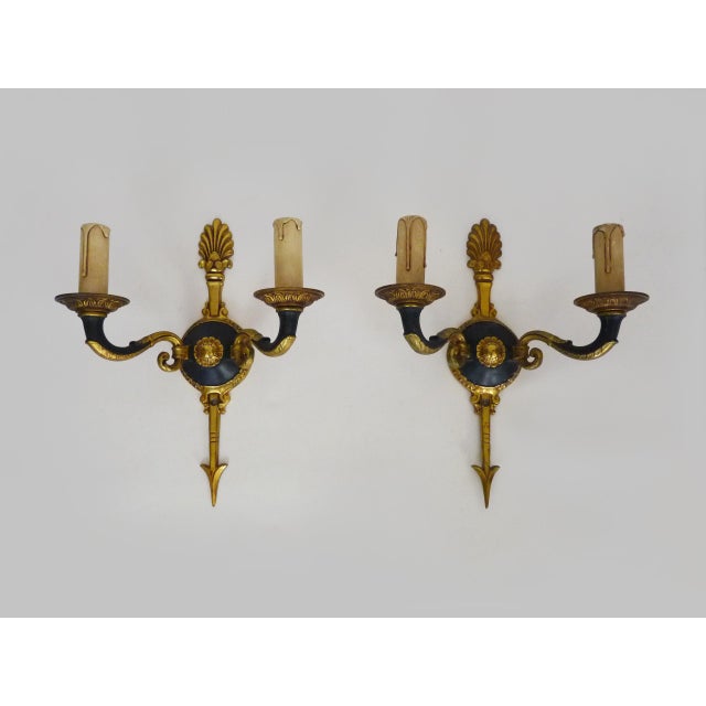 Empire Double-Light Bronze Arrow Wall Sconces, 1950s, Set of 2 For Sale - Image 10 of 10