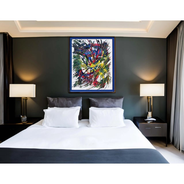 A unique large abstract painting suitable for your study or living room. Its colour palette is inspired by nature.
