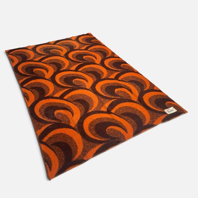 Dutch Pure Wool Throw Blanket in Orange and Brown Swirl from Aabe, 1970s For Sale - Image 12 of 12