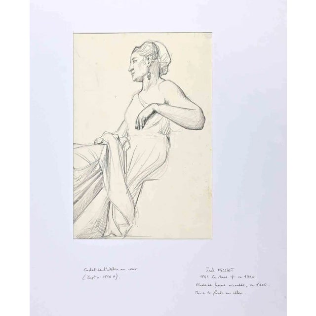 Saul Milliet, Woman, Original Pencil Drawing, 20th Century For Sale