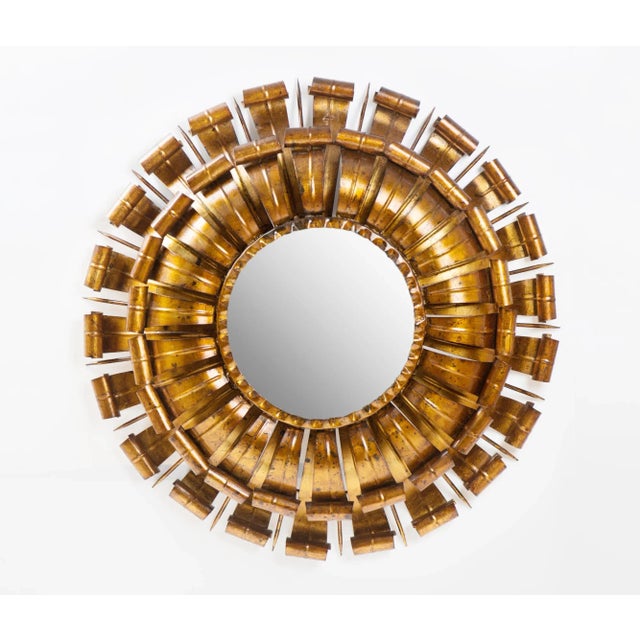 1950s Large Spanish Brutalist Backlit Gilt Sunburst Mirror or Ceiling Flush Mount For Sale - Image 13 of 13