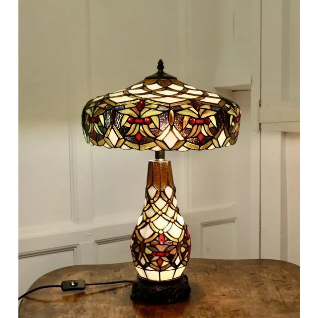 Large Stained Glass Table Lamp, 1960s For Sale - Image 7 of 11
