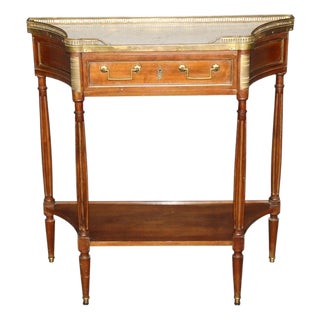 Louis XVI French Marble Top Brass Mounted Two Tier Console Table For Sale