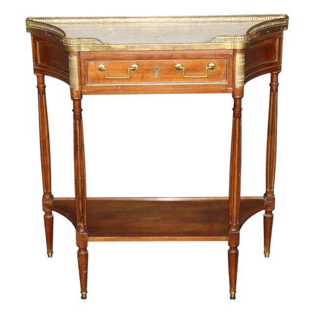 Louis XVI French Marble Top Brass Mounted Two Tier Console Table For Sale
