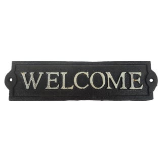 Cast Iron Hand Painted "Welcome" Sign For Sale