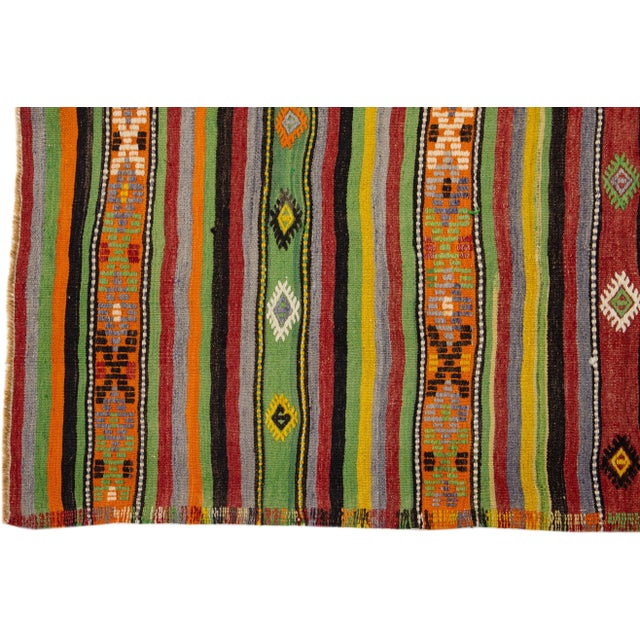 1960s Vintage Kilim Handmade Multicolor Stripe Wool Rug For Sale - Image 4 of 7