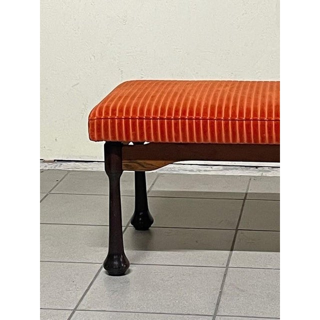 Bench in Stained Wood and Corduroy, 1960s For Sale - Image 4 of 13