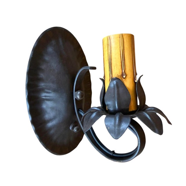 Antique Spanish Revival Wall Sconce With Flower Design For Sale - Image 4 of 7