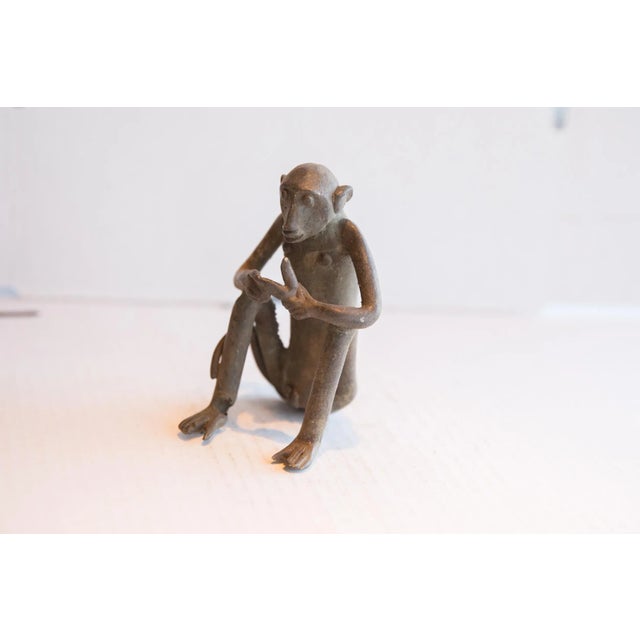 Old New House Vintage African Sitting Monkey With Banana Sculpture For Sale - Image 4 of 8