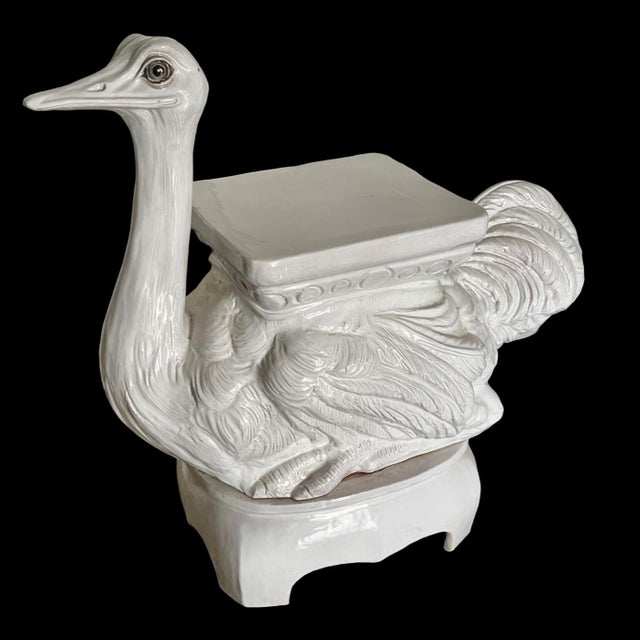 1960s Vintage Italian White-Glazed Terracotta Ostrich Garden Seat For Sale - Image 5 of 7