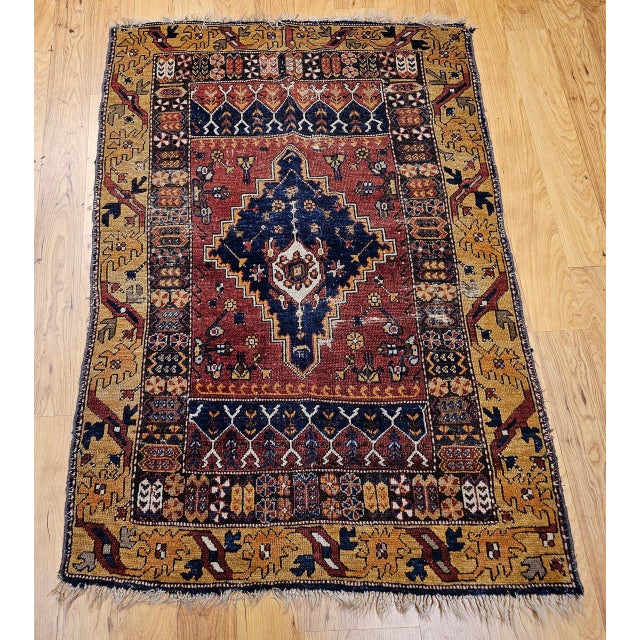 19th Century Handwoven Anatolian Village Area Rug, Wool, Red & Navy, 3' x 5' For Sale - Image 11 of 18