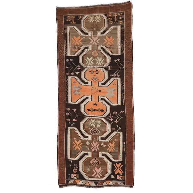 Textile Mid 20th Century Vintage Turkish Kars Kilim Rug For Sale - Image 7 of 7