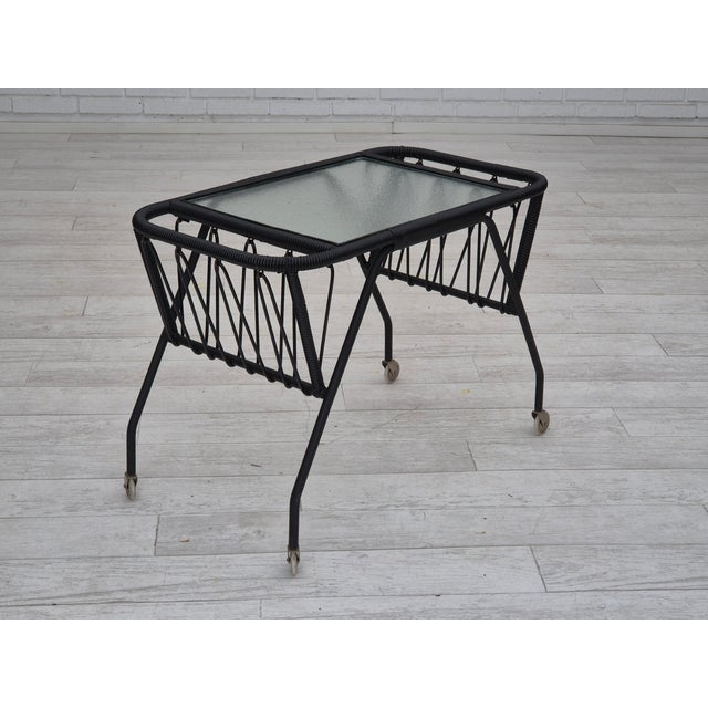 Vintage Scandinavian Side Table in Glass with Brass Wheels, 1970s For Sale - Image 17 of 17