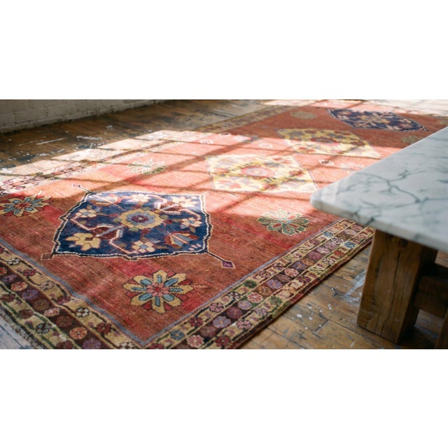 1880s Red Rust Medallion Rustic Antique W. Persian Bijar Rug 4' 6" X 10' Handknotted Wool Carpet For Sale In New York - Image 6 of 7