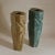 Hand formed elongated studio pottery vases in angular form with sharp incisions made in limited edition, signed by Dutch...