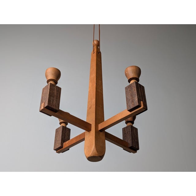 Art Deco Danish Wooden Candle Chandelier, 1970s For Sale - Image 4 of 17