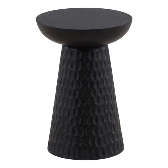 Black Chiseled Wood Side Table For Sale