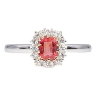 Aaa Padparadscha Sapphire Ring With Earth-Mined Diamond Accents: Solid 14k Gold, Size 6.75 For Sale