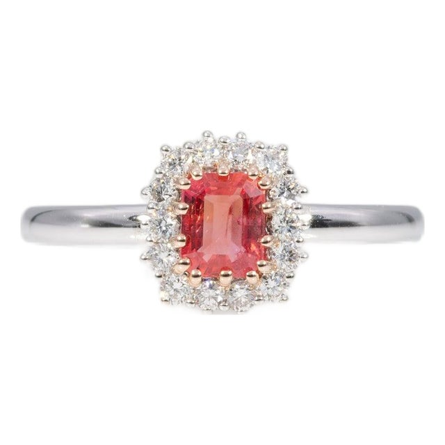 Aaa Padparadscha Sapphire Ring With Earth-Mined Diamond Accents: Solid 14k Gold, Size 6.75 For Sale