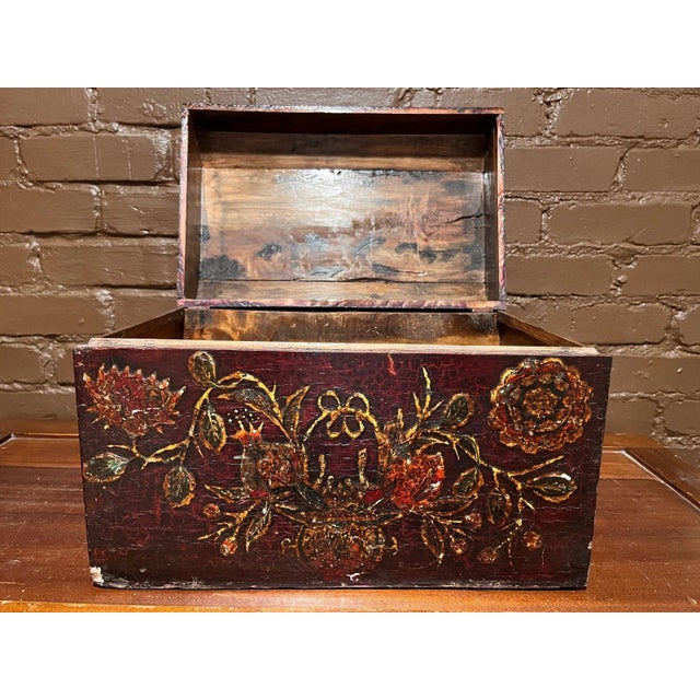 Vintage Chinese Cultural Revolution Relief Lacquer Trunk Box Raised Pomegranate For Sale - Image 10 of 12