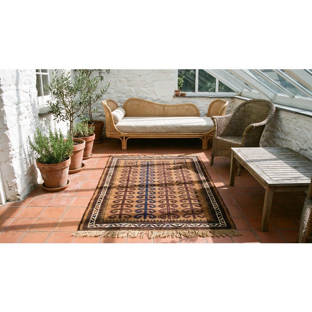 Textile 1890s Brown Abstract Geometric Antique Afghanistan Baluch-Turkmen Rug 2' 9" X 3' 10" Wool Carpet For Sale - Image 7 of 9