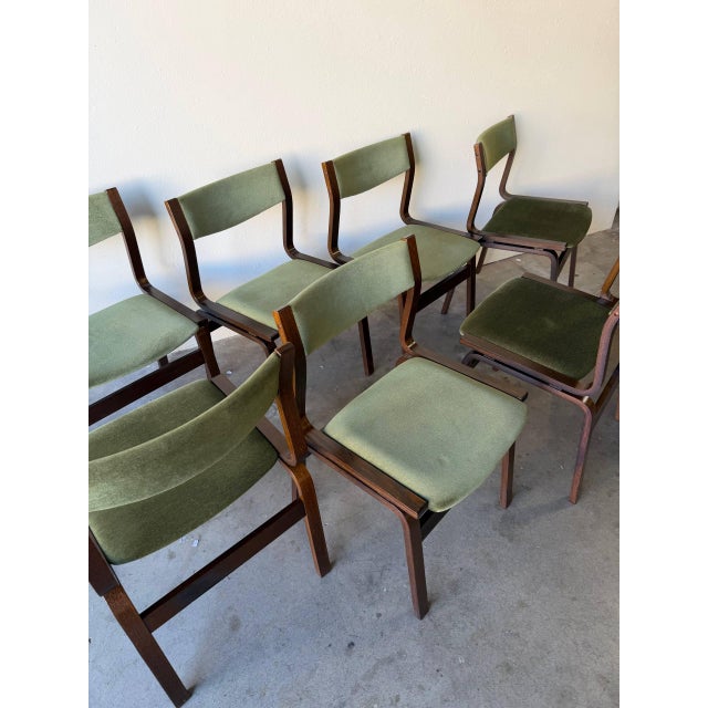 Set of 8 1960s Mid Century Danish Dining Chairs – Vintage Scandinavian Solid Wood Chairs With Green Upholstery For Sale In Los Angeles - Image 6 of 9