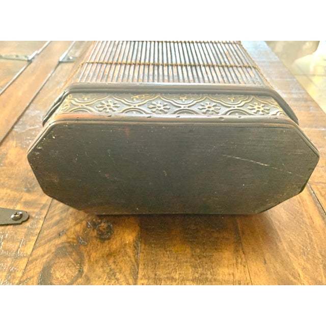 Mid 20th Century Vintage Rustic Primitive Storage Canister Jars Bamboo Metal With Hinged Lid and Top Handle For Sale - Image 10 of 12