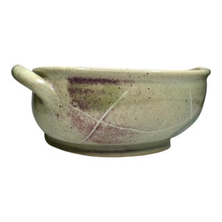 Abstract Studio Art Pottery Decorative Bowl in Pistachio Green and Plum For Sale