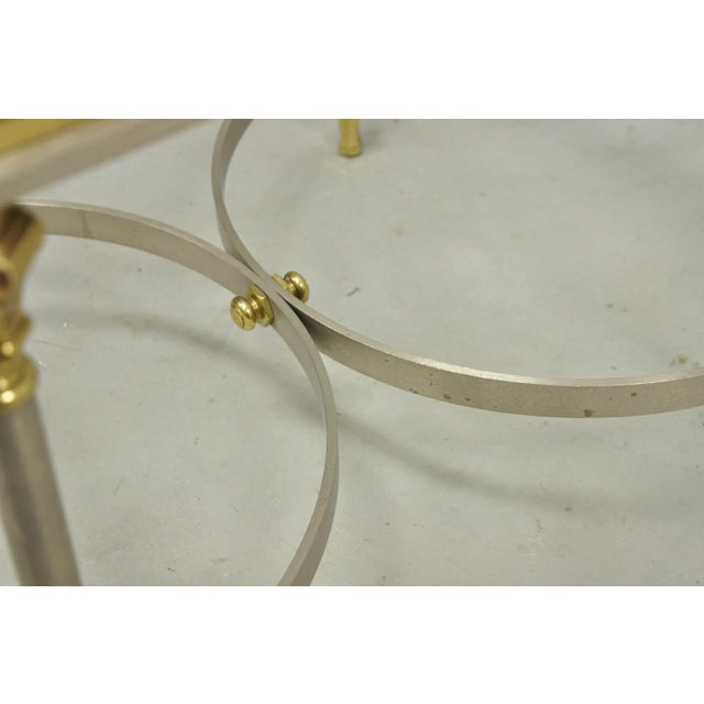 Vintage French Directoire Maison Jansen Style Steel Brass Low Square Side Table For Sale - Image 9 of 17