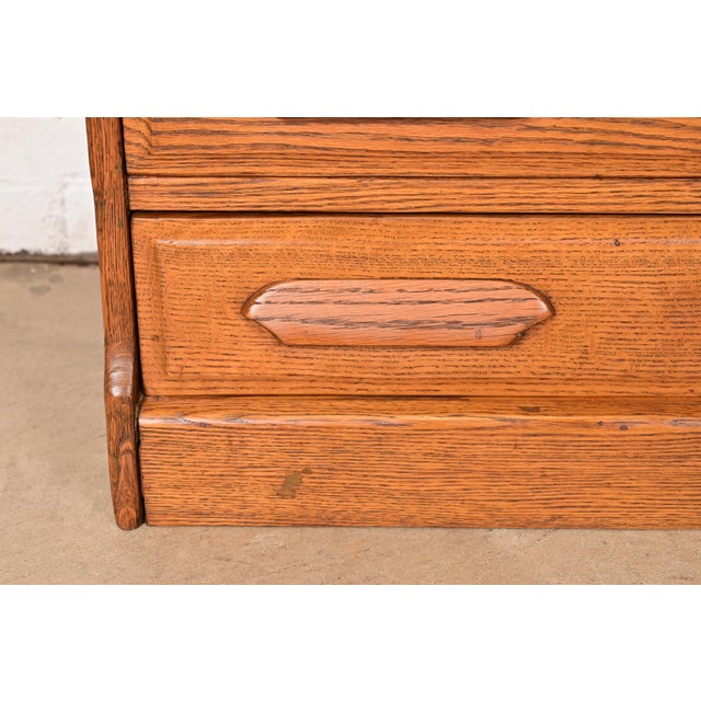 Antique Arts & Crafts Carved Oak Five-Drawer Flat File or Chest of Drawers, Circa 1900 For Sale - Image 9 of 14