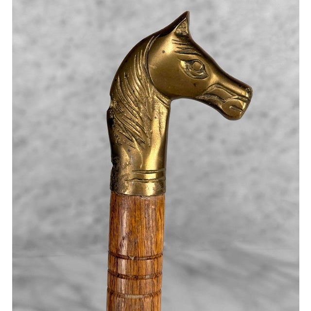 Vintage Traditional Equestrian Brass & Oak Horse Head Shoe Horn - 17" For Sale - Image 6 of 10