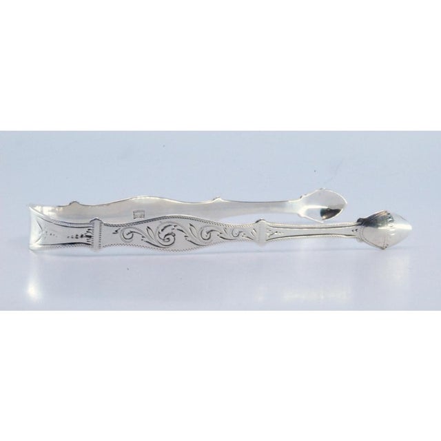 Metal Silver Sugar Tongs with Engraving on Both Sides For Sale - Image 7 of 8