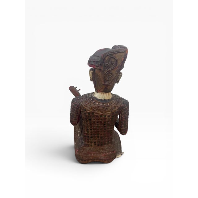 Wood Hand-Carved Chinese Wooden Figural Sculpture of Seated Musician With String Instrument For Sale - Image 7 of 12