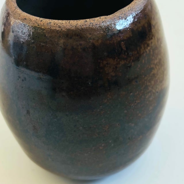 Brown Vintage Brown Studio Pottery Vase With Overlapping Brown and Black Glazes For Sale - Image 8 of 11