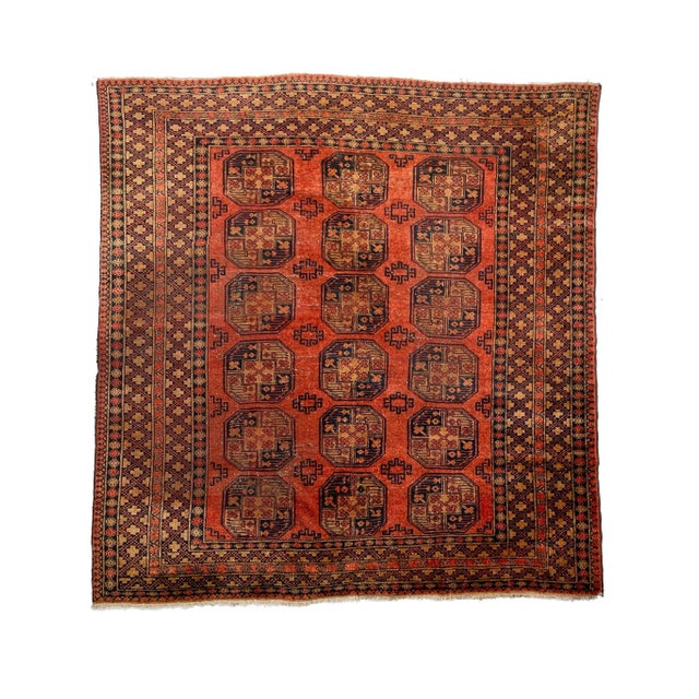 Ersari Burnt Orange, Copper, Rust, Camel & Indigo Square Rug - 8.7 x 9.2 For Sale - Image 13 of 13