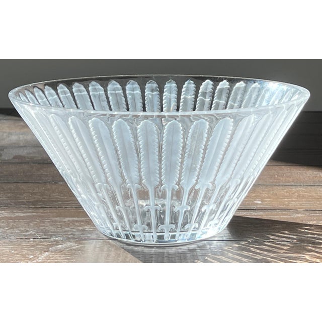 Glass Vintage Lalique Crystal Feather Ears of Wheat 10" Diameter Centerpiece Bowl France For Sale - Image 7 of 10