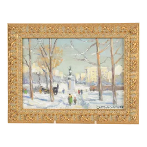 Late 20th Century “Central Park, Looking Towards Park Avenue” Oil on Board, Framed