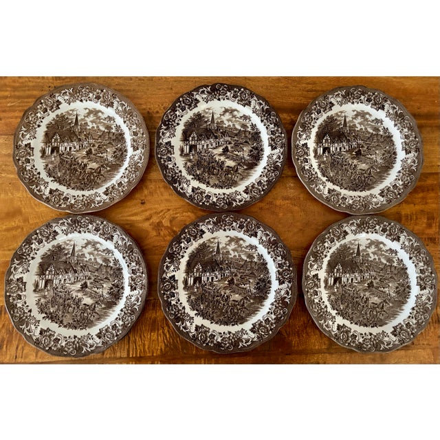 Meakin & Co. Antique J & G Meakin Dinner Plates "Stratford Stage" - Set of 4 For Sale - Image 4 of 9