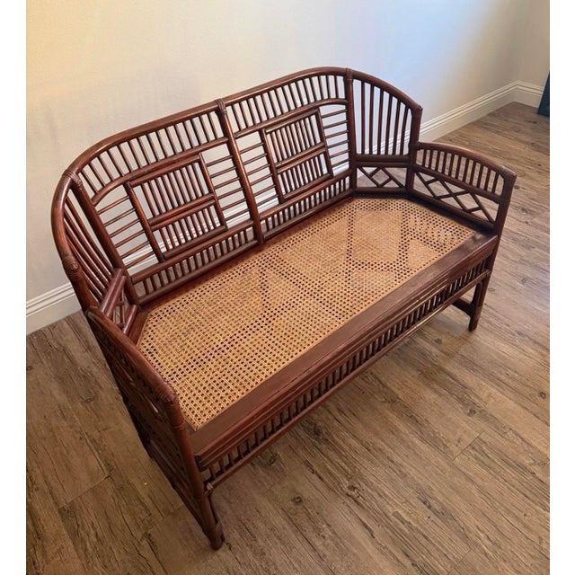Brighton Pavilion Vintage Brighton Pavilion Style Bamboo Chippendale Cane Settee For Sale - Image 4 of 9