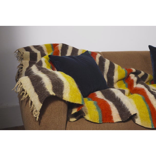 Vintage Folk Art Portuguese Wool Blanket Cobertor De Papa Striped Textile Rustic Bed Throw, 1950s For Sale - Image 10 of 11