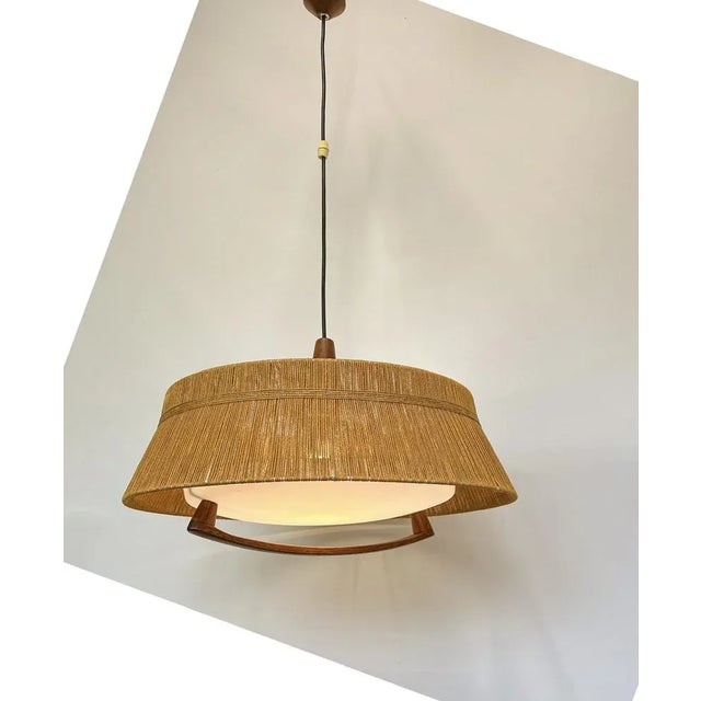 Large Teak and Sisal-Rope Pendant Lamp from Temde Leuchten, 1960s For Sale - Image 6 of 13