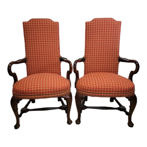 Pair of Vintage Century Furniture French Louis XV Revival Walnut Armchairs With Nailhead Trim