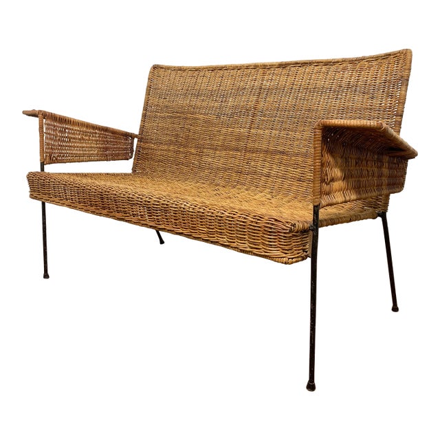 C. 1950s Van Keppel & Green Rattan Settee For Sale
