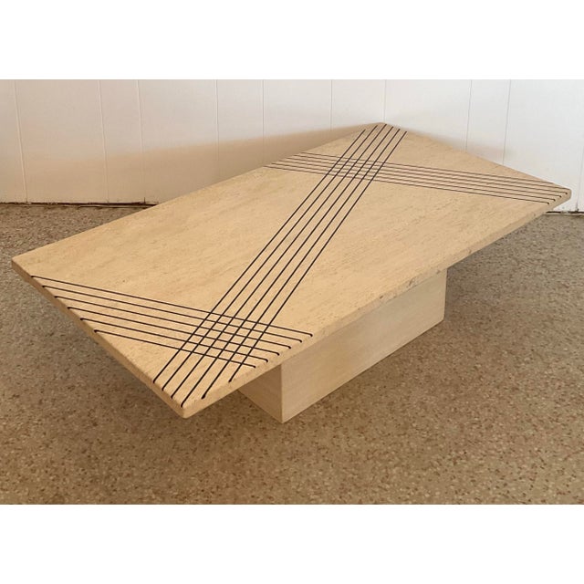 Stone Vintage Italian Inlay Travertine Coffee Table For Sale - Image 7 of 12