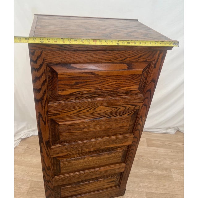 Vintage Tiger Oak File Cabinet Four Drawers One Locks Paneled Sides Legal Size For Sale - Image 10 of 12