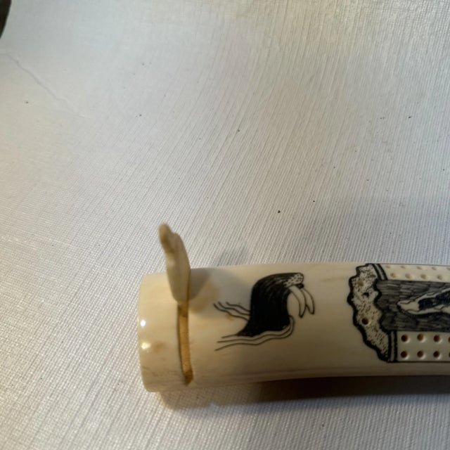 Ivory Old Walrus Tusk Scrimshaw Cribbage Board For Sale - Image 8 of 11