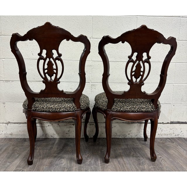 Antique Late 1800s French Rococo Revival Carved Walnut Side Chairs - Pair For Sale - Image 13 of 15